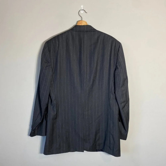 Hart Schaffner Marx Pinstripe Wool Sport Coat Dinner Jacket Blazer Men 44L Black - Picture 3 of 13